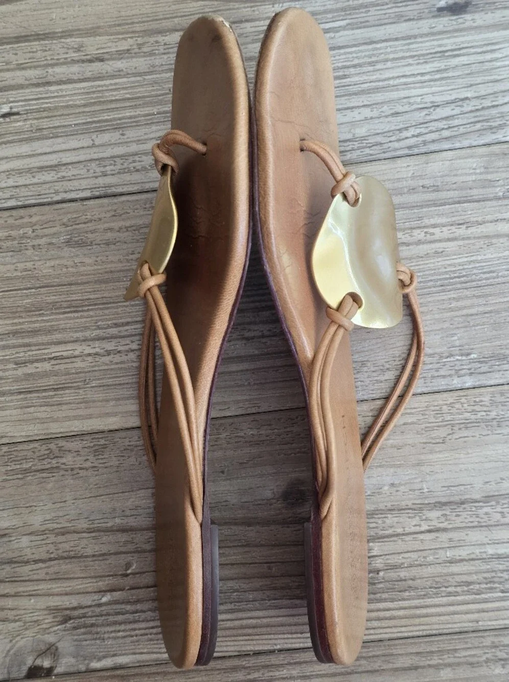Tory Burch Tan Leather Sandal with Gold Medallion